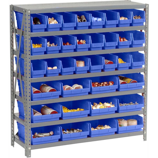 Global Industrial Steel Shelving with Total 36 4inH Plastic Shelf Bins Blue, 36x12x39-7 Shelves 603433BL - main